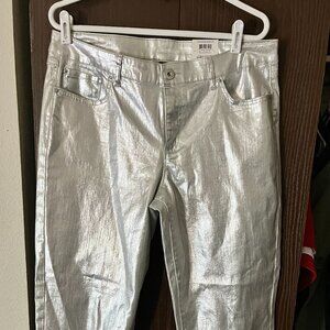 I.N.C. DENIM Boyfriend Jeans Womens New Silver Metallic Mid Rise Stretch 34x27